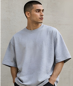 Cotton French Terry Oversized tshirt Heavy Knit Relaxed Body Unisex Streetwear Tee Custom <b>Logo</b> Printing Wholesale Manufacturer - Product Image 6