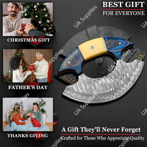 Cuchillo de Chef Ulu Inuit Moderno, Acero de Damasco, Mango de Madera de Palisandro, Ecológico, Hecho a Mano, Ambidiestro, Personalizable, OEM/OBM - Product Image 5