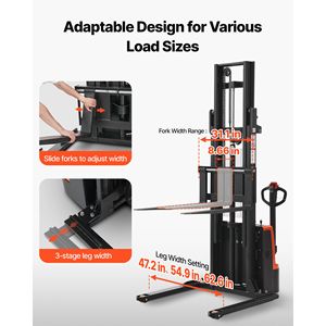 Sollevatore Elettrico per Pallet con Capacità di 1500 kg, Lunghezza Forche 1000 mm, Sollevamento Completo 323 cm, Gambe a Cavalletto - Product Image 3