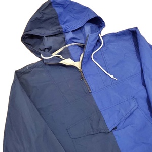 Veste coupe-vent unisexe à capuche, anorak 1/4 zip, coupe-vent en nylon, bicolore bleu et noir - Product Image 4