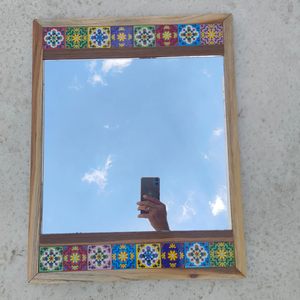 Handcrafted Wooden <b>Wall</b> <b>Mirror</b> with Colorful Ceramic Tile Border Decorative Rustic Accent <b>Mirror</b> - Product Image 3