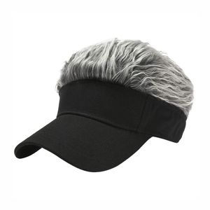 Unisex Black Visor Cap With Gray Hair <b>Wig</b> Curved Brim Adjustable For Adults Casual Wear Four Seasons Super Quality Baseball Cap - Product Image 4