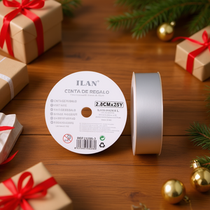 Cinta de Regalo Ilan de 2.8 cm x 25 yardas, Color Plata, para Envolver Regalos - Product Image 2
