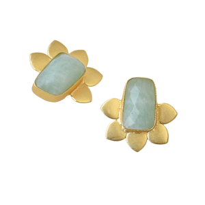 Boucles d'oreilles clous florales en Amazonite naturelle, plaquées or, en laiton fait main, légères, bijoux de mode - Product Image 3