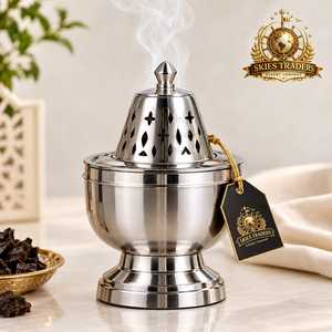 Brûleur d'encens conique en acier inoxydable, porte-bakhoor en métal arabe, encensoir à charbon d'oud, Mabkhara de table du Moyen-Orient - Product Image 5