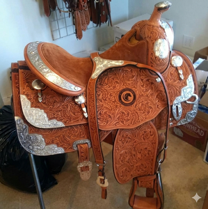 Western <b>Leather</b> Horse Saddle For Trail Riding Ranch <b>Work</b> Equestrian Use Hand <b>Tooled</b> Design With Comfortable Seat Riding Gear - Product Image 1
