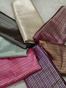 Tissu 100% soie, tissage rayé, tissu brocart Banarasi - Product Image 1