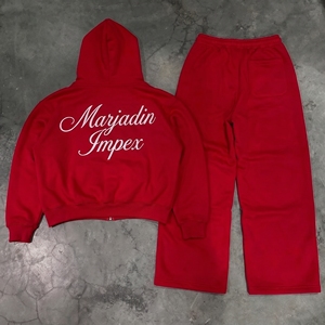 Ensemble de survêtement unisexe Marjadin Impex en polaire rouge uni, avec sweat à capuche zippé épais et pantalon de jogging large, idéal pour le printemps, la gym et le sport - Product Image 2