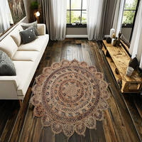 Tapis rectangulaire Kilim Mandala en coton tressé à la main de haute qualité avec bordure à motif feuille, antidérapant, écologique et adapté aux animaux domestiques