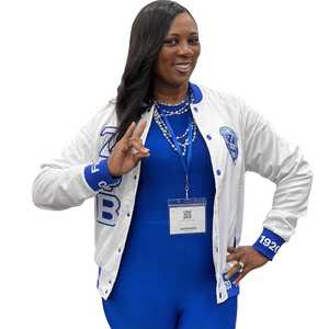 Veste bomber en satin blanc Zeta Phi Beta avec doublure en ruban personnalisée, veste varsity pour femmes, sororité grecque, streetwear élégant, manteau tendance - Product Image 5