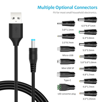Cable de Alimentación de 5V, USB a Conector DC, con 13 Adaptadores para Cargar Luces LED Pixel, Mini Ventilador USB-HUB, Cámara, Teléfono Móvil
