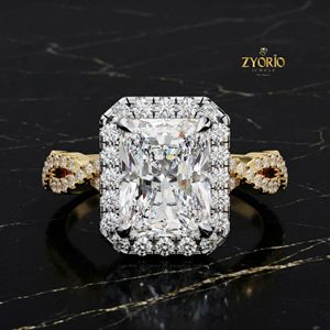 Radiant Cut Halo Engagement <b>Ring</b> | Vintage Inspired Diamond <b>Ring</b> | 925 Sterling Silver <b>Statement</b> <b>Ring</b> | Luxe Bridal Jewelry - Product Image 1