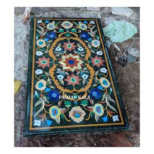 Mesa con incrustaciones de mármol negro hermoso hecho a mano indio de alta calidad para decoración del hogar propósito para comedor en exportador - Product Image 5