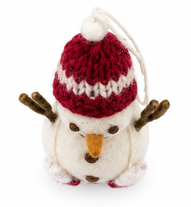 El Mejor Adorno de Muñeco de Nieve de Fieltro de Lana Hecho a Mano del Himalaya, Ecológico, Certificado de Comercio Justo, Sombrero Rojo y Blanco, Botones Marrones, Decoración Navideña para Interiores - Product Image 3