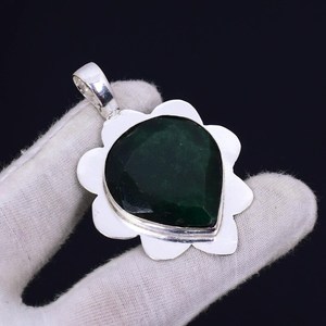 Colgante de Plata de Ley con Esmeralda Brasileña, Joyería Bohemia Hecha a Mano, Collar con Piedra Preciosa Natural, Venta al por Mayor - Product Image 2