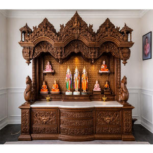 Armoire d'autel en bois de style traditionnel pour la maison, grande taille, en teck sculpté à la main, style hindou, temple Puja, Californie - Product Image 2