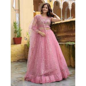 Adorable filet à paillettes roses pour fiançailles Lehenga Choli avec Dupatta - Product Image 6