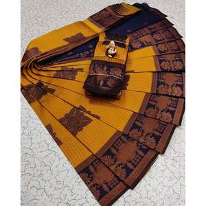 ผ้าส่าหรีผ้าไหมทอจากซารีดีไซน์เนอร์สีเหลือง - Product Image 1