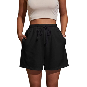 Top Fashion Mid Waist Regular Knitted <b>Shorts</b> Drawstring Pockets Solid <b>Black</b> Casual Sporty Style Breathable Waterproof Quick Dry - Product Image 5