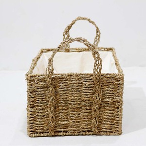 Handmade Eco-Friendly Rustic Seagrass <b>Storage</b> <b>Basket</b> with Liner <b>Rectangular</b> Woven Design for Household Use Bathroom Living Room - Product Image 2