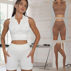 Nouvel Arrivage Ensemble Short 2 Pièces Femme Yoga Sexy Uni Dos Ouvert Taille Haute Sans Couture Écologique Respirant Été Fitness - Product Image 6