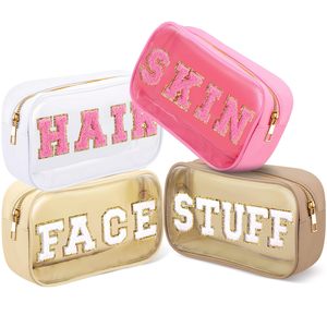 Letter-print cosmetic bag, waterproof transparent PVC <b>toiletry</b> bag, multi-functional travel portable <b>storage</b> bag - Product Image 4