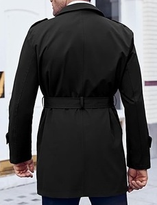 Hot Selling <b>Black</b> Color <b>Men</b> Trench Coat With Belt Double Breasted Windproof Winter Elongated Loose Gentleman Outdoor Trench Coat - Product Image 4