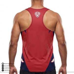 High Quality <b>Men's</b> Sporty Tank <b>Top</b> <b>Red</b> Navy Sublimation Print Quick Dry O-Neck Gym Workout Vest Tanktop For <b>Men</b> - Product Image 2