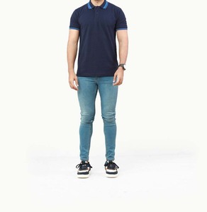 เสื้อโปโลผู้ชายสีน้ำเงินกรมท่า แขนสั้น สีพื้น ผ้าฝ้ายถัก สวมใส่สบาย ระบายอากาศได้ดี ทรงปกติ - Product Image 3