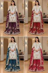 QUNOOT CLOSET Ethnic Salwar Kameez Women Indian <b>Pakistani</b> <b>Wedding</b> Wear Silk Embroidered Traditional Style Regular Length Quick - Product Image 5