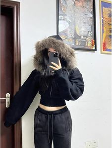 Black Fur Zip Up Hoodie <b>Jacket</b> Y2k Faux Fur <b>Lined</b> Hooded Coat Streetwear Style <b>Jackets</b> - Product Image 4