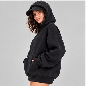 Sweat-shirt à capuche personnalisé noir mat de qualité supérieure pour femme, double couche, style capuche intégrée, molleton épais, streetwear - Product Image 4