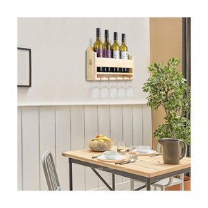 Natural Wood Wine Bottle Display Stand with Wine Glass Holder Wall Mounted and <b>Portable</b> Also With Handle for Dining <b>Table</b> - Product Image 3