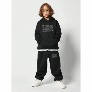 Ensemble survêtement enfant personnalisé avec logo, sweat-shirt et pantalon de jogging gris, tenue décontractée 8-13 ans, imprimé lettres sur le devant - Product Image 3
