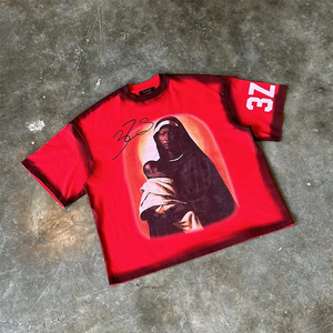 เสื้อยืดโอเวอร์ไซส์ทรงปกติ ผ้าฝ้ายถัก 100% สไตล์วินเทจ ลุคสตรีทแวร์ - Product Image 2