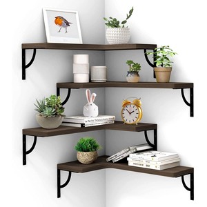 Rustic Acacia Wood <b>Corner</b> <b>Shelf</b> Unit - Handcrafted Wooden <b>Wall</b> <b>Shelves</b> Wholesale - Product Image 1