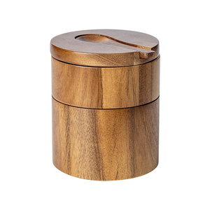 Acacia Round Spice Jar Seasoning <b>Box</b> <b>with</b> Swivel Magnetic <b>Lid</b> and Spoon <b>Wooden</b> <b>Storage</b> <b>Box</b> Divided Spice Holder - Product Image 1