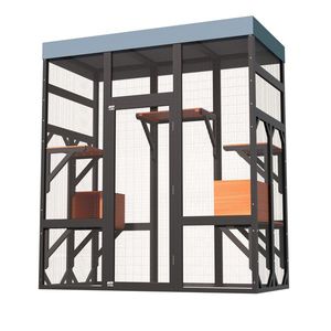 Grande enclos extérieur pour chat avec 5 plateformes, 2 niches de sieste, structure métallique sécurisée, montage facile pour meubles de maison d'animaux d'intérieur - Product Image 5