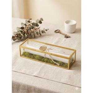 Luxury Brass Frame Glass Scroll <b>Box</b> Marriage Invitation <b>Box</b> Certificate Holder Decorative Wedding Favors Gift <b>Box</b> Keepsake Case - Product Image 2