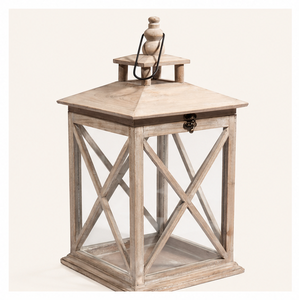 Farol de Madera de Acacia Rústico Hecho a Mano con Paneles de Vidrio, Portavelas Decorativo Estilo Rústico para Centros de Mesa de Boda - Product Image 3