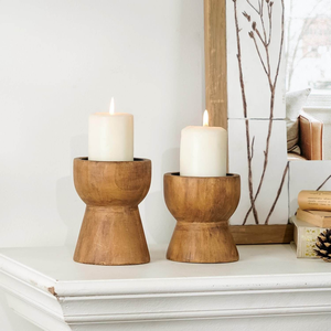 Ensemble de porte-bougies en bois de manguier fait main, style rustique vintage, pour salon et mariage - Product Image 5
