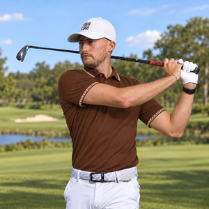 Premium Brown Men's Short Sleeve Casual Polo High Performance Golf Polo Shirt Solid Casual Contrast Trim Collar Button Up <b>Tops</b> - Product Image 6
