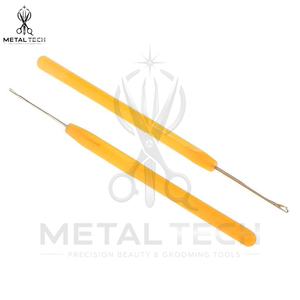 Yellow Handle Steel Hair Extension Loop <b>Threader</b> Latch Hook Micro Link Bead Pulling <b>Needle</b> Set Bulk Salon Hardware Kit - Product Image 2