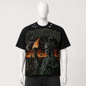 เสื้อยืดพิมพ์ลาย DTG แบบทำสีซีดสไตล์วินเทจ ประดับด้วยคริสตัล 100% ผ้าฝ้ายคุณภาพพรีเมียม แขนสั้น แฟชั่นทันสมัย ใส่ได้ทั้งชายและหญิง สไตล์ลำลอง - Product Image 2