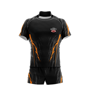 ชุดเสื้อรักบี้สั่งทำพิเศษ สีดำส้ม ชุดทีมฟุตบอลแขนสั้น กางเกงขาสั้น ผ้าโพลีเอสเตอร์/คอตตอน เอวยางยืด สำหรับสโมสร - Product Image 2