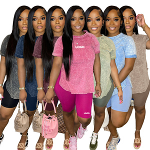 ชุดเซ็ตฤดูร้อนผู้หญิงสไตล์วินเทจลายพิมพ์เรียบง่าย ผ้าโพลีเอสเตอร์ เสื้อยืดและกางเกงขาสั้น - Product Image 1