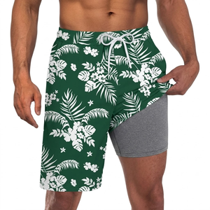 Shorts de sport pour hommes à séchage rapide, imperméables, extensibles, pour le surf, motif imprimé, 100% polyester, fermeture à cordon, sans repassage - Product Image 1