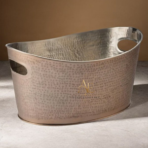 Antique Copper Hammered Oval <b>Ice</b> Bucket With Cutout Handles Modern Party Champagne Wine Chilling Beverage Tub Party Tableware - Product Image 1