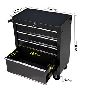 Carrello Portautensili Nero a 4 Cassetti Multifunzionale con Ruote, Soluzione Pratica per lo Stoccaggio - Product Image 6