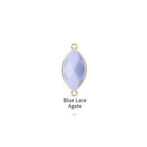 Connecteur en Agate Bleue Faite à la Main - Connecteur en Argent Sterling 925, Pierre Facettée Forme Marquise, Double Anneau pour Bijoux - Product Image 1